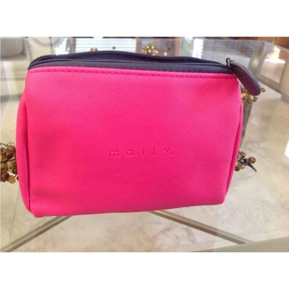 Mally Beauty Hot Pink and gray MINI Zippered Cosmetics Makeup Bag - BRAND NEW
